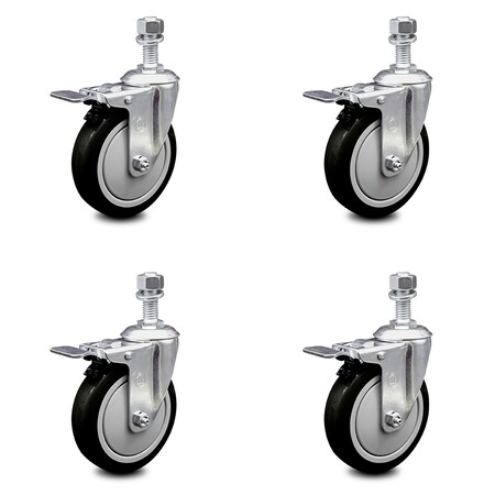 Service Caster 5 Inch Black Polyurethane Swivel 1/2 Inch Stem Caster Set with Total Lock Brake SCC-TSTTL20S514-PPUB-BLK-121315-4